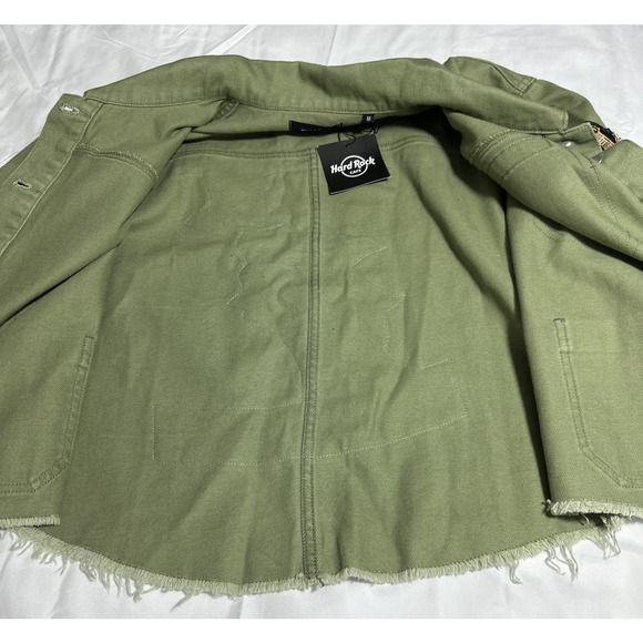 Hard Rock Ibiza Stones Denim Military Crop Jacket Graffiti Patches Womens Medium - Picture 4 of 14